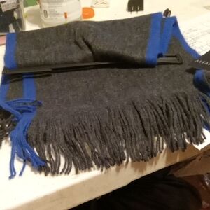 Elegant Charcoal and Royal Blue Fringe Scarf